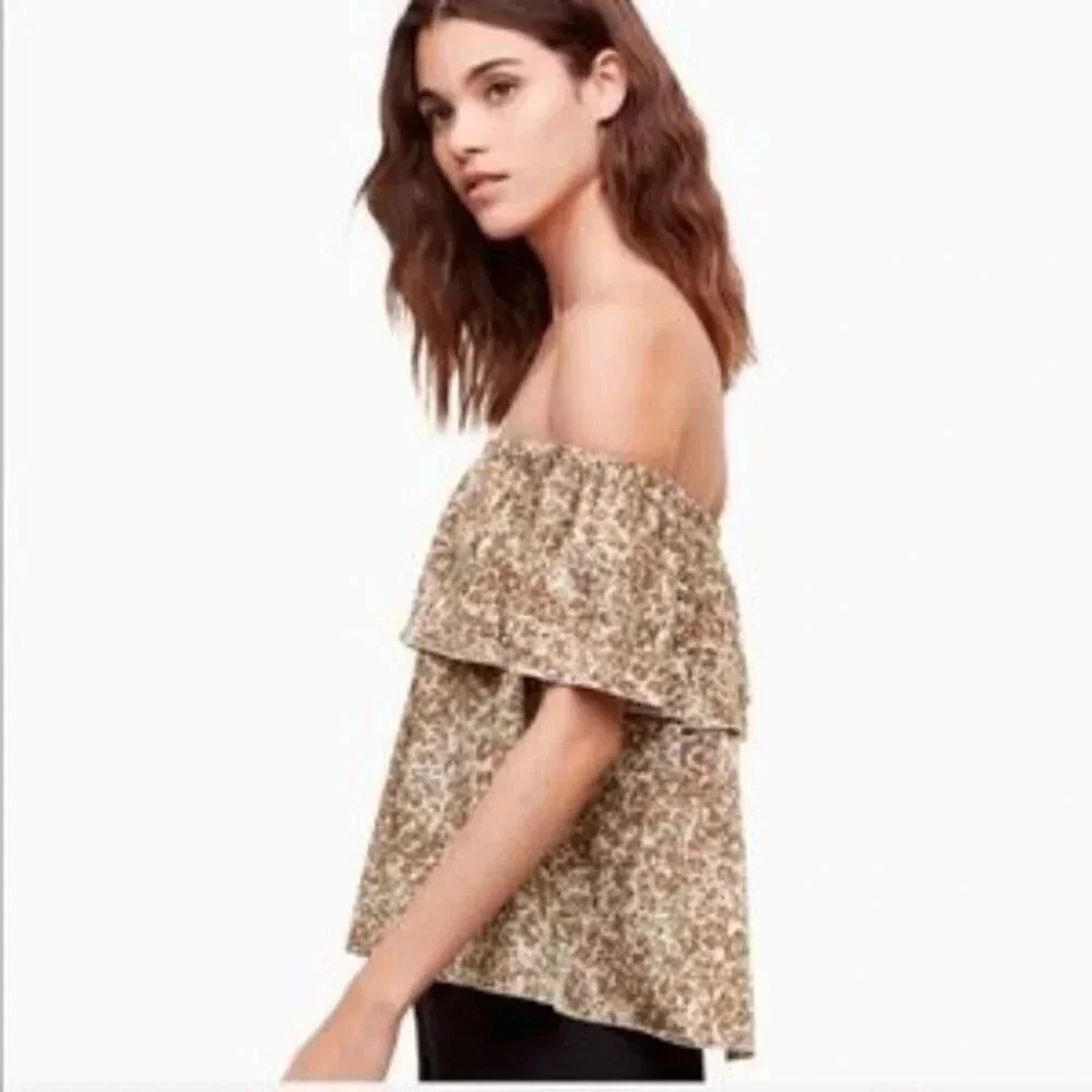 ARITZIA - Off-shoulder Brown Tan Leopard Print Promener Blouse